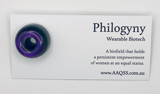 Wearable biotech device with a card explaining its function on a white background